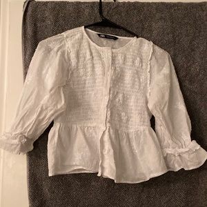 ZARA SMOCKED PUFF SLEEVE TOP